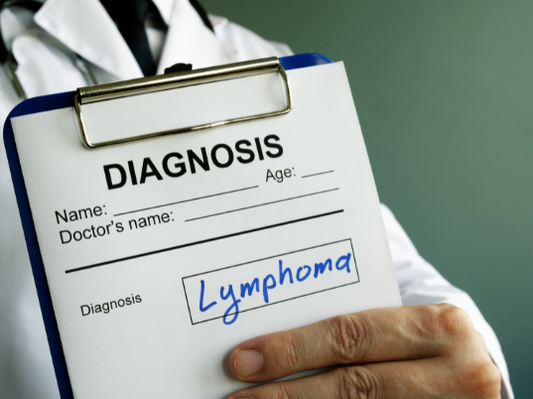Doctor's clipboard with lymphoma diagnosis